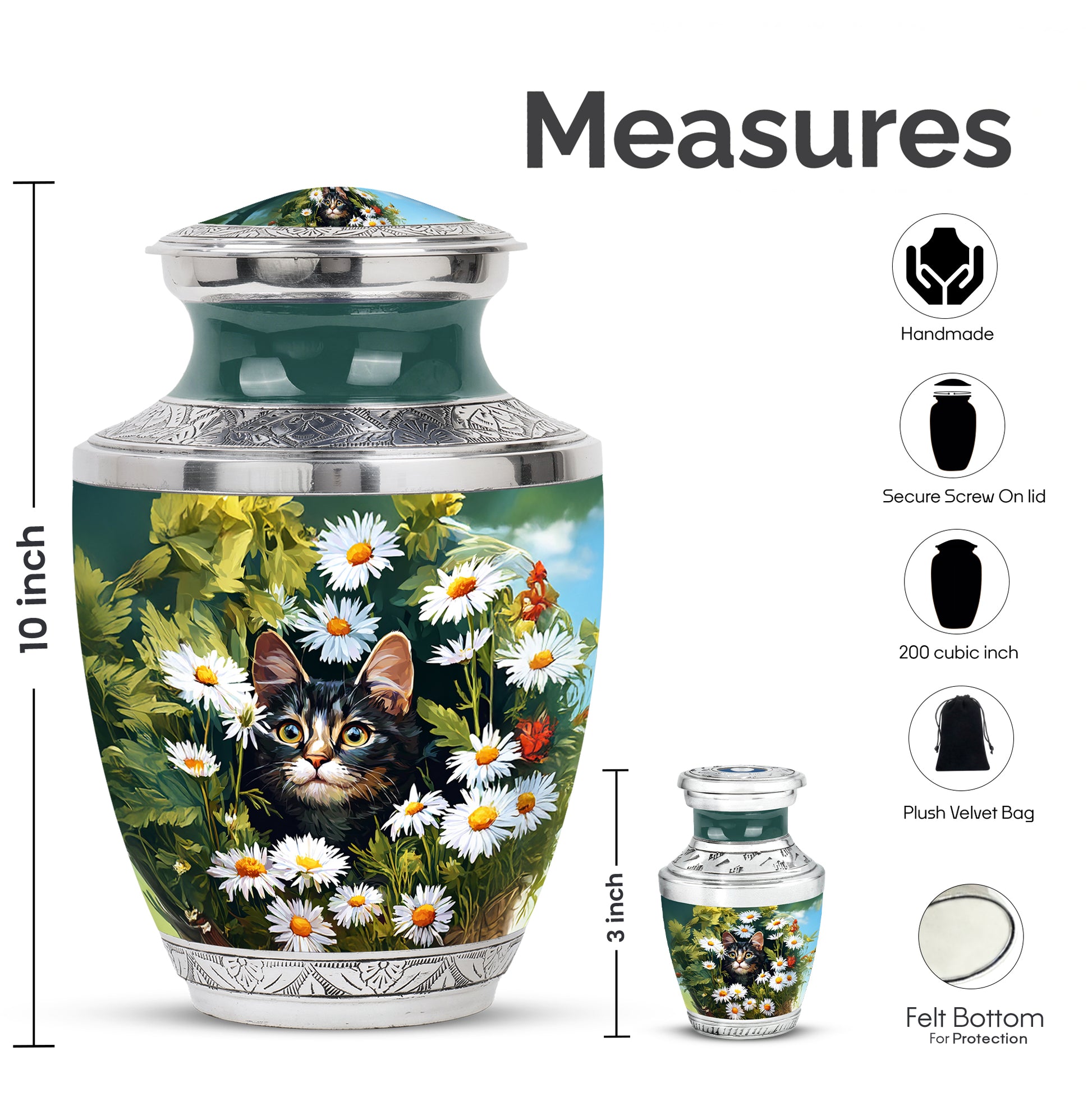 Harvest Yellow Daisy Cremation Urn top-down view of secure threaded lid - contemporary daisy design with modern artistic flair - mini keepsake memorial for portion of cremation ashes