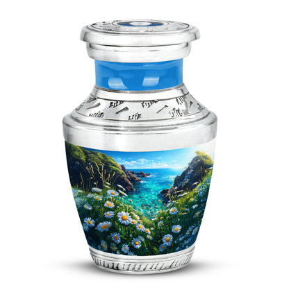 Timeless Blue Daisy Cremation Urn for Ashes - 10-inch, 200 cu in - Yatskia