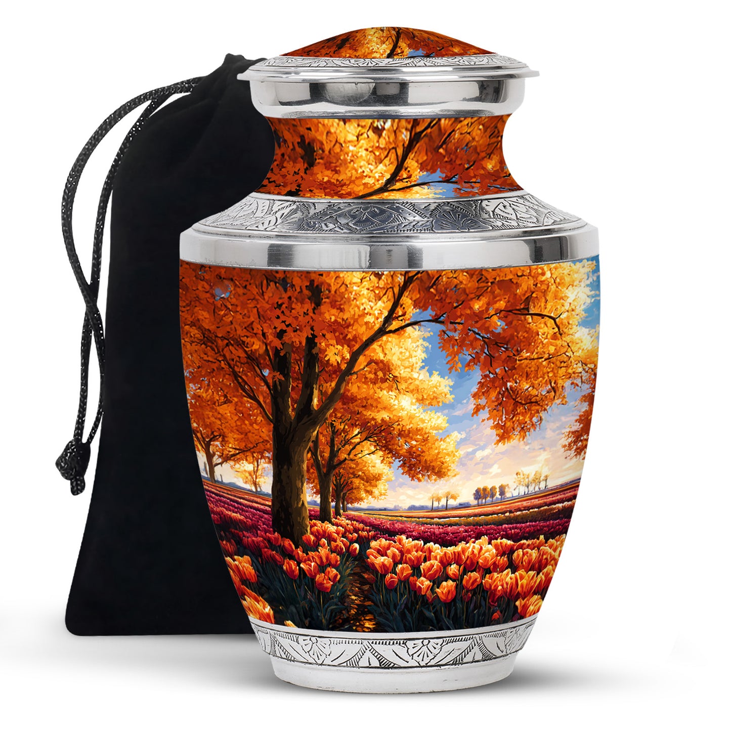 Antique Gold Garden Tulip Cremation Urn side profile showing urn shape - contemporary garden tulip design with modern artistic flair - full-size 10 inch 200 cubic inch adult cremation urn