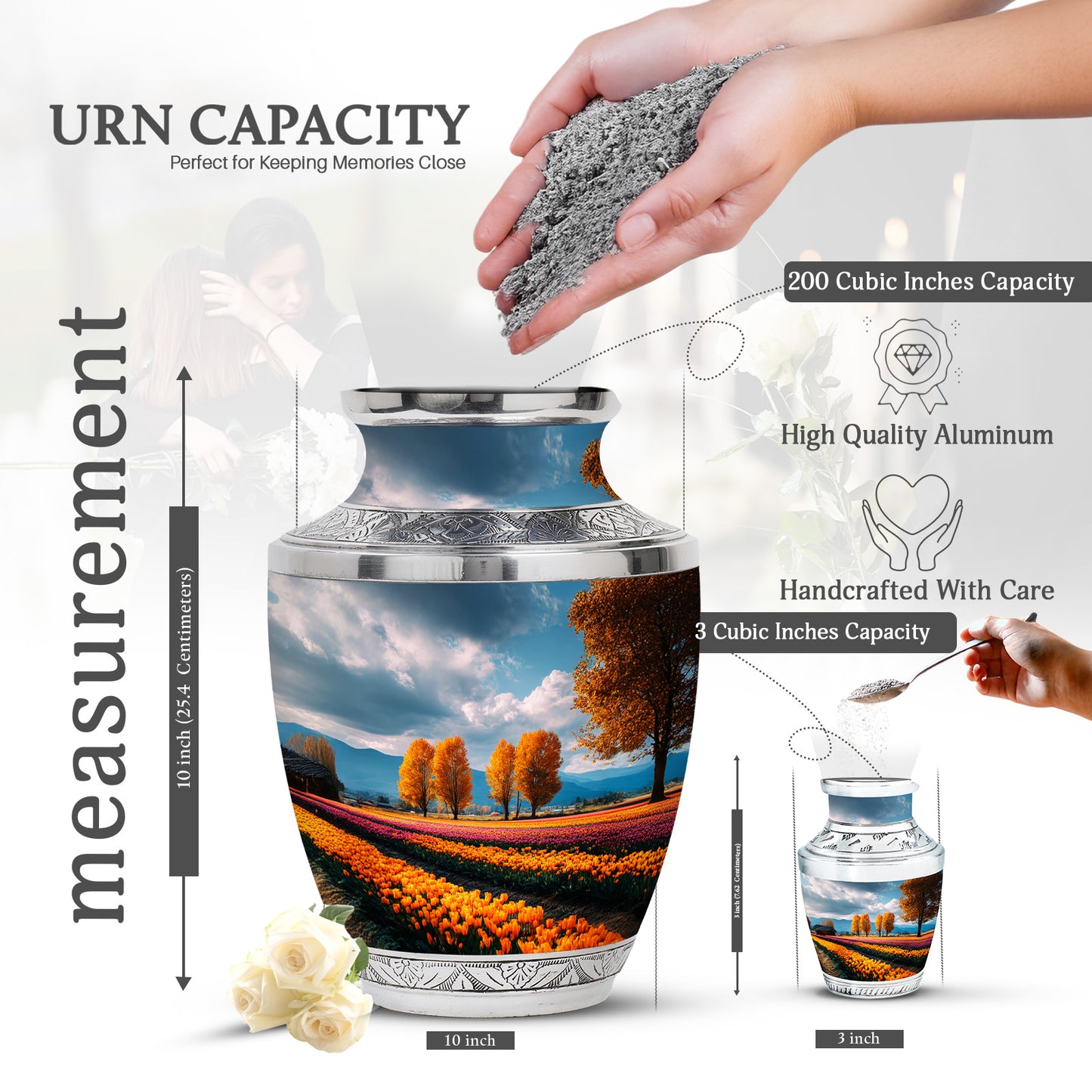 Indigo Garden Tulip Cremation Urn top-down view of secure threaded lid - contemporary garden tulip design with modern artistic flair - mini keepsake memorial for portion of cremation ashes