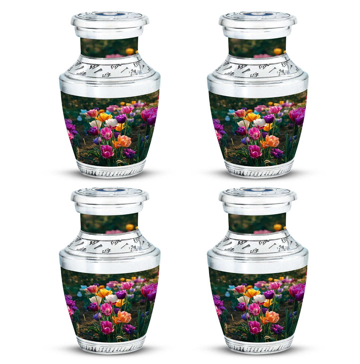 Emerald Green Garden Tulip Cremation Urn back view with polished surface - contemporary garden tulip design with modern artistic flair - 10 inch aluminum urn for cremated remains