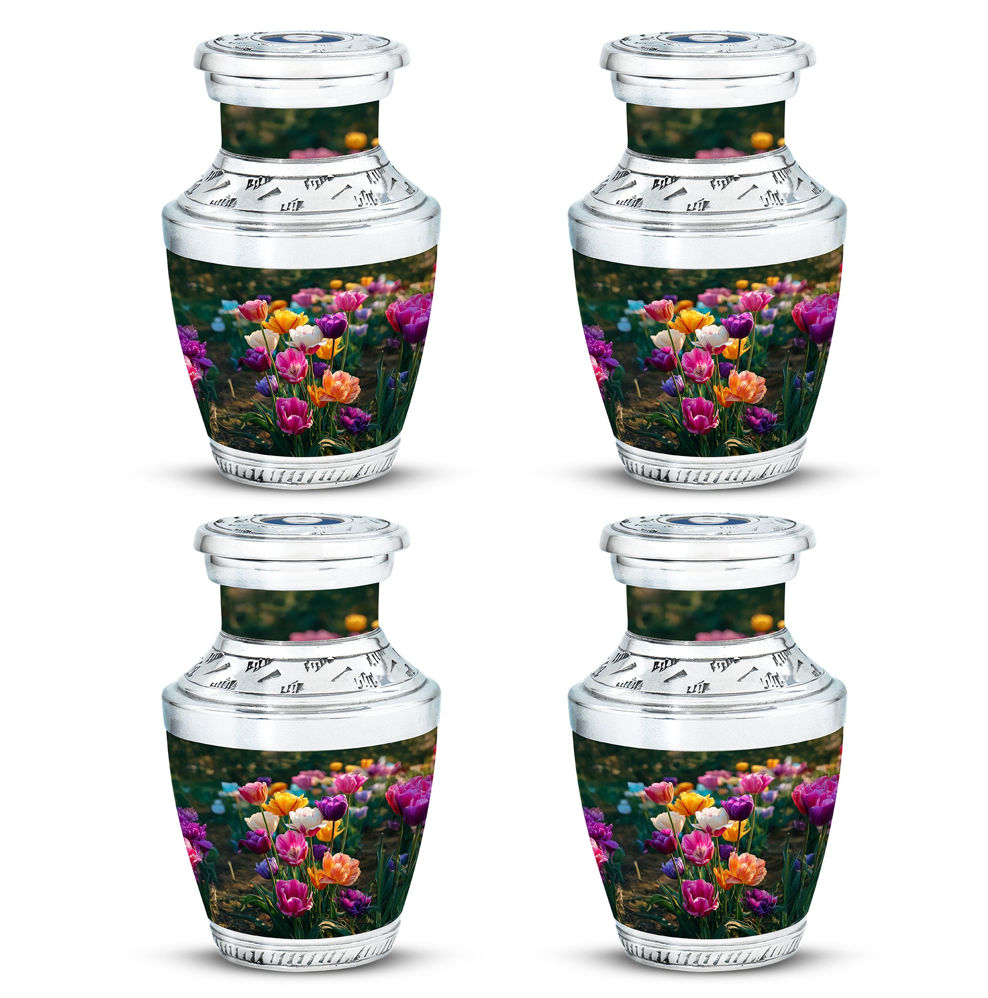 Emerald Green Garden Tulip Cremation Urn back view with polished surface - contemporary garden tulip design with modern artistic flair - 10 inch aluminum urn for cremated remains
