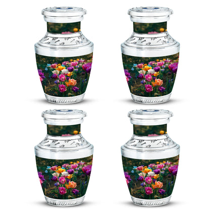 Emerald Green Garden Tulip Cremation Urn back view with polished surface - contemporary garden tulip design with modern artistic flair - 10 inch aluminum urn for cremated remains