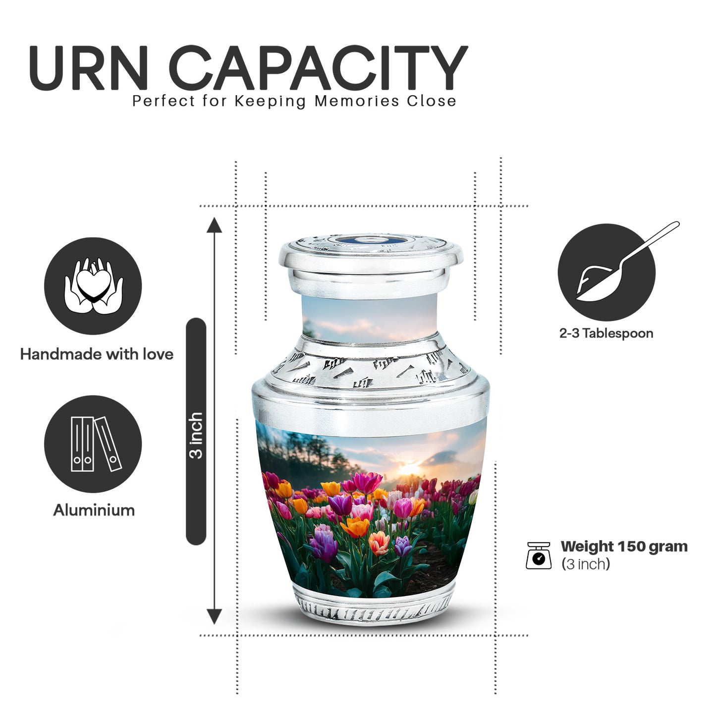 Slate Blue Garden Tulip Cremation Urn top-down view of secure threaded lid - contemporary garden tulip design with modern artistic flair - mini keepsake memorial for portion of cremation ashes