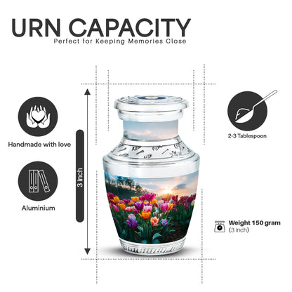 Slate Blue Garden Tulip Cremation Urn top-down view of secure threaded lid - contemporary garden tulip design with modern artistic flair - mini keepsake memorial for portion of cremation ashes