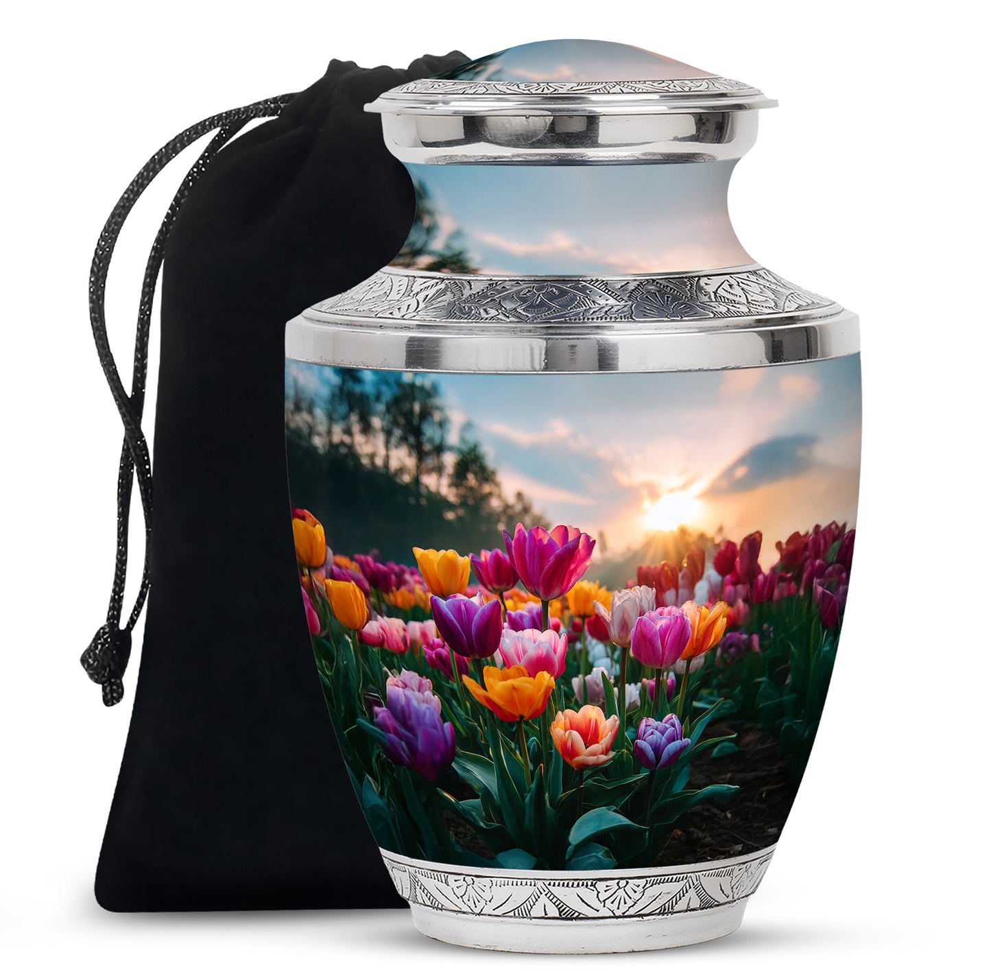 Navy Blue Garden Tulip Cremation Urn side profile showing urn shape - contemporary garden tulip design with modern artistic flair - full-size 10 inch 200 cubic inch adult cremation urn