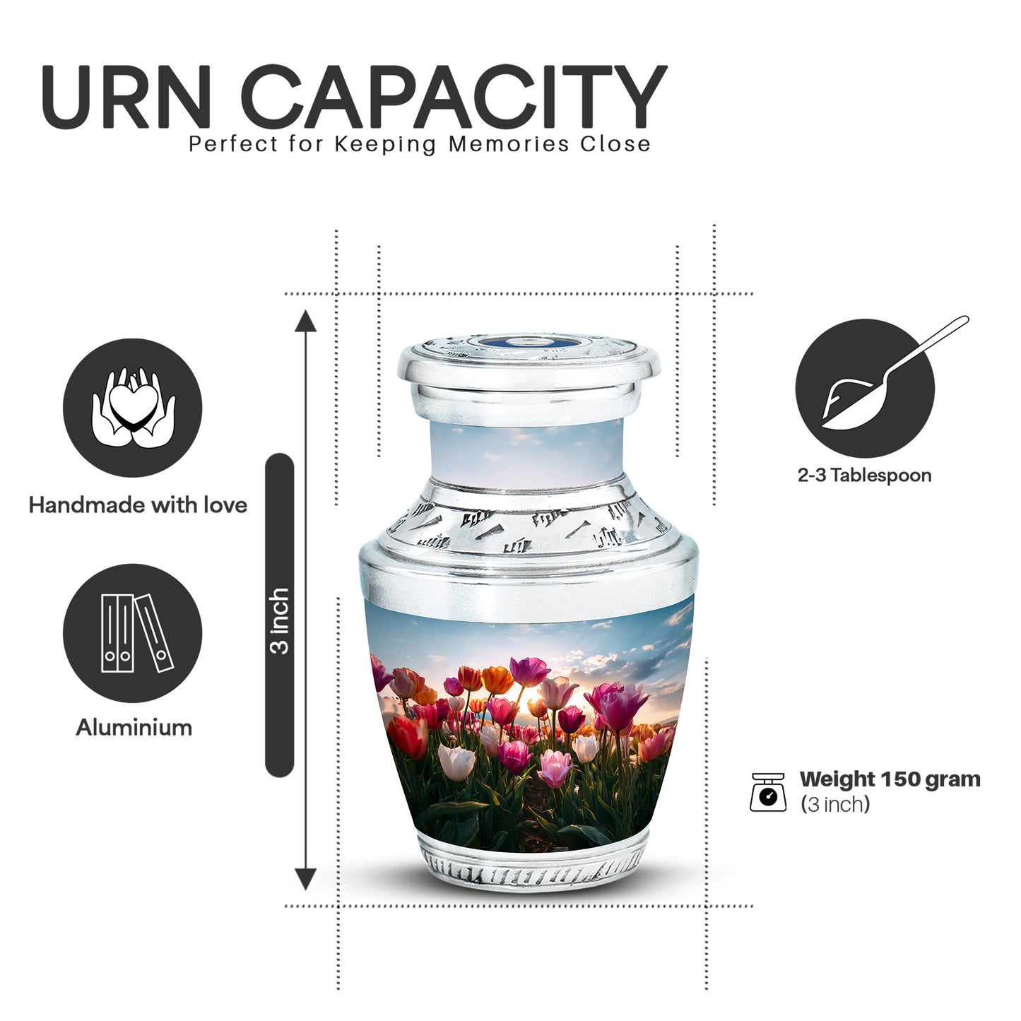 Powder Blue Garden Tulip Cremation Urn top-down view of secure threaded lid - contemporary garden tulip design with modern artistic flair - mini keepsake memorial for portion of cremation ashes