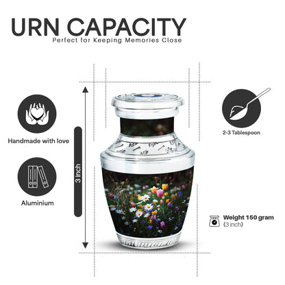 Onyx Black Garden Tulip Cremation Urn top-down view of secure threaded lid - artistic garden tulip interpretation with creative detail - mini keepsake memorial for portion of cremation ashes