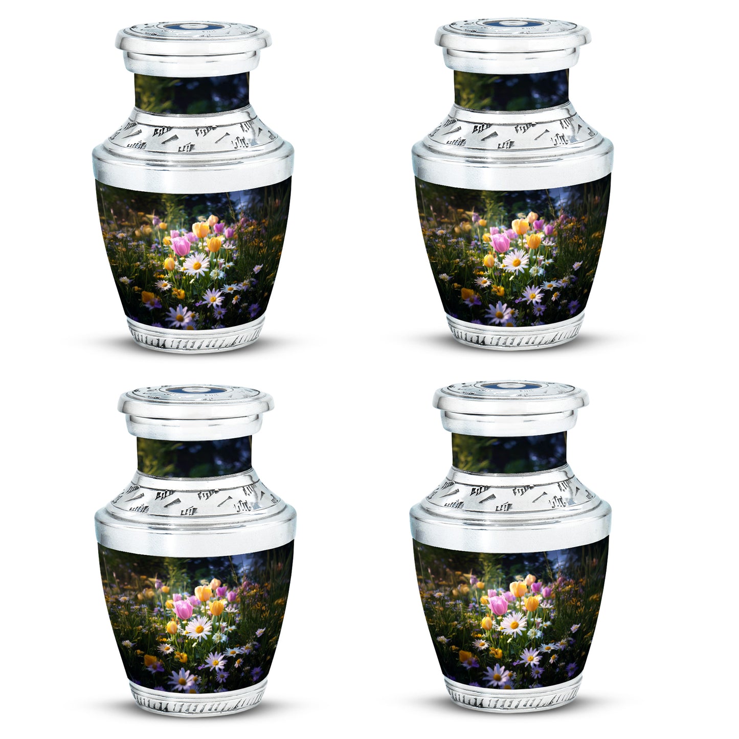 Obsidian Black Garden Tulip Cremation Urn back view with polished surface - artistic garden tulip interpretation with creative detail - 10 inch aluminum urn for cremated remains