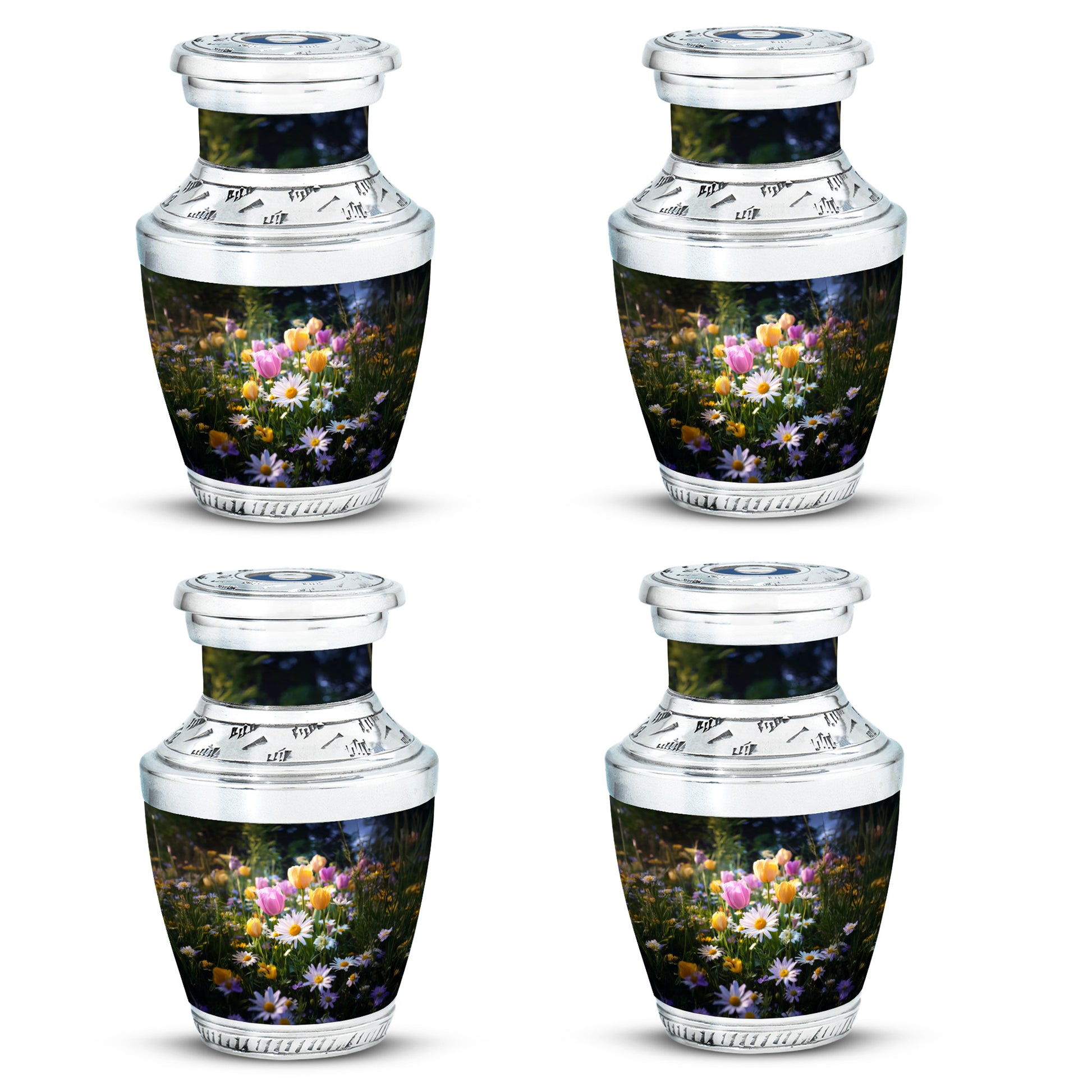 Obsidian Black Garden Tulip Cremation Urn back view with polished surface - artistic garden tulip interpretation with creative detail - 10 inch aluminum urn for cremated remains