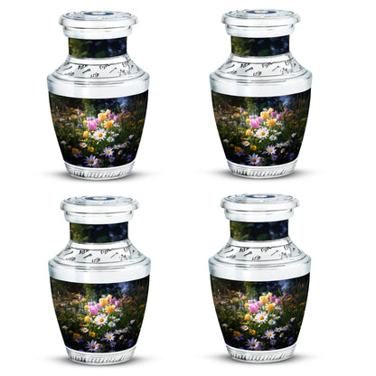 Obsidian Black Garden Tulip Cremation Urn back view with polished surface - artistic garden tulip interpretation with creative detail - 10 inch aluminum urn for cremated remains