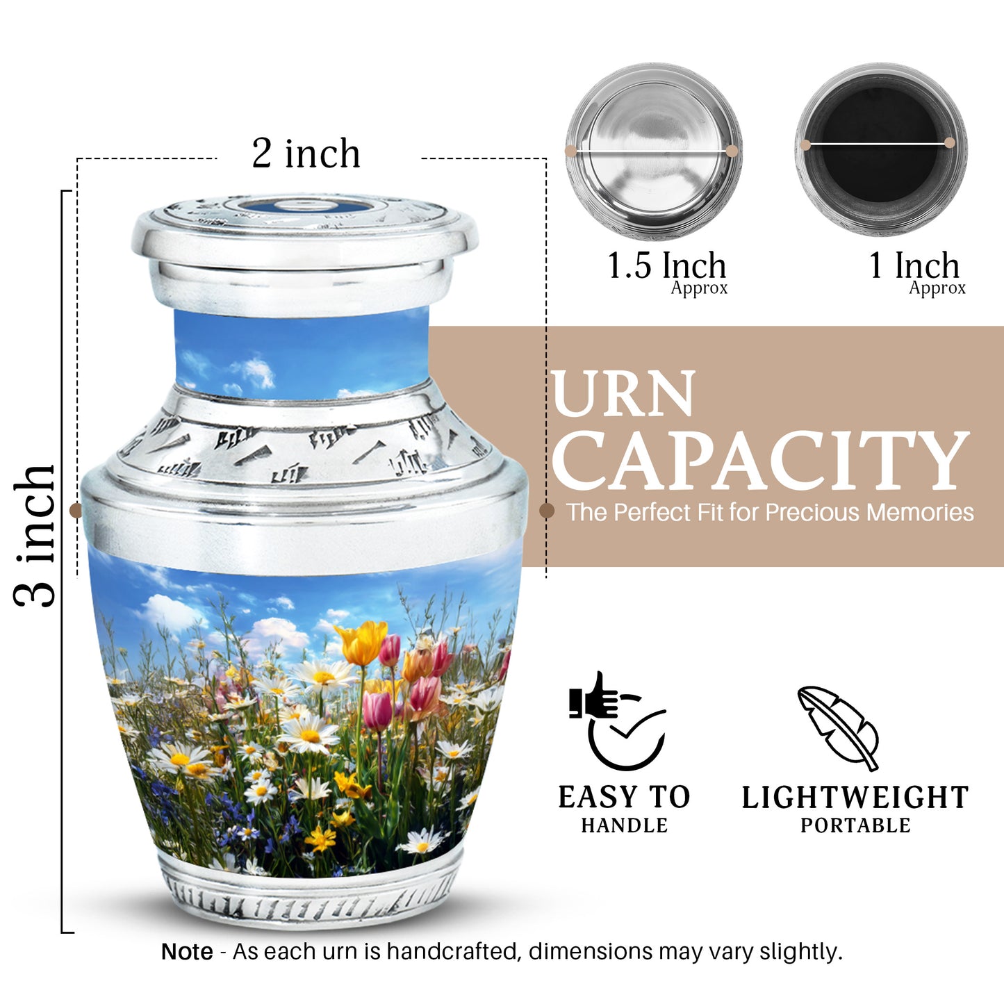 Twilight Blue Garden Tulip Cremation Urn top-down view of secure threaded lid - artistic garden tulip interpretation with creative detail - mini keepsake memorial for portion of cremation ashes