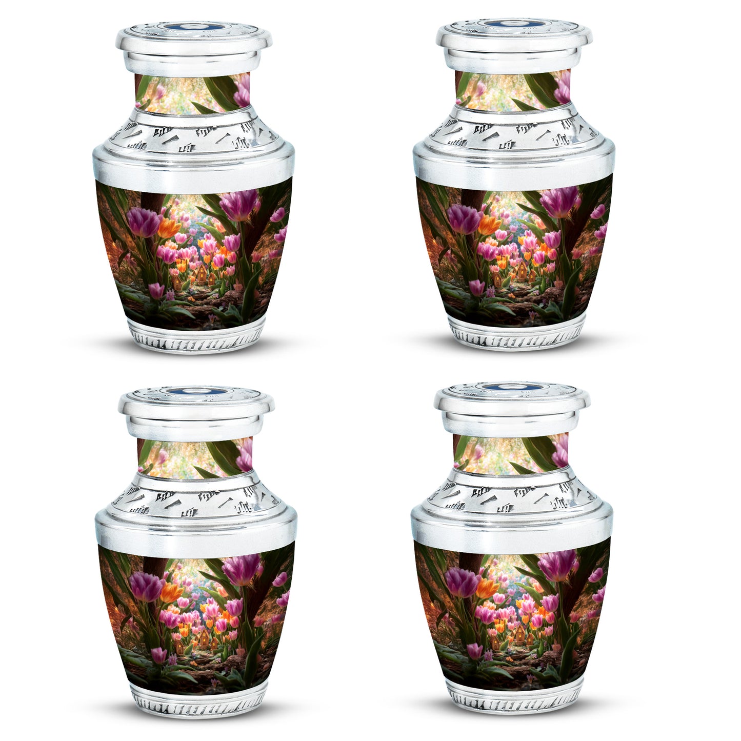 Sunrise Gold Garden Tulip Cremation Urn back view with polished surface - contemporary garden tulip design with modern artistic flair - 10 inch aluminum urn for cremated remains