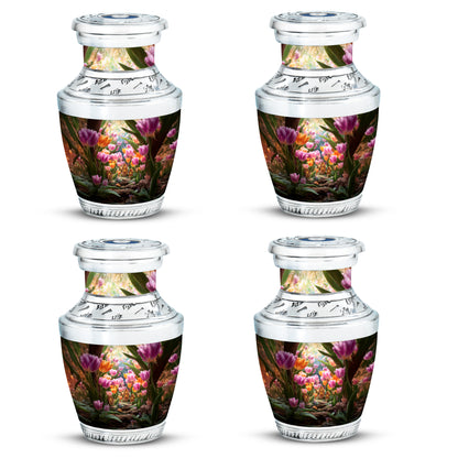 Sunrise Gold Garden Tulip Cremation Urn back view with polished surface - contemporary garden tulip design with modern artistic flair - 10 inch aluminum urn for cremated remains