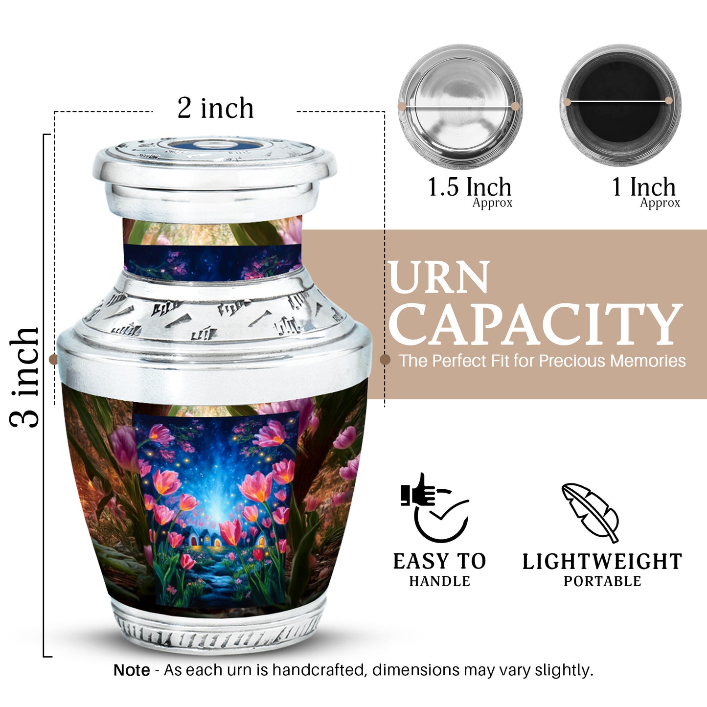 Sunrise Gold Garden Tulip Cremation Urn top-down view of secure threaded lid - contemporary garden tulip design with modern artistic flair - mini keepsake memorial for portion of cremation ashes