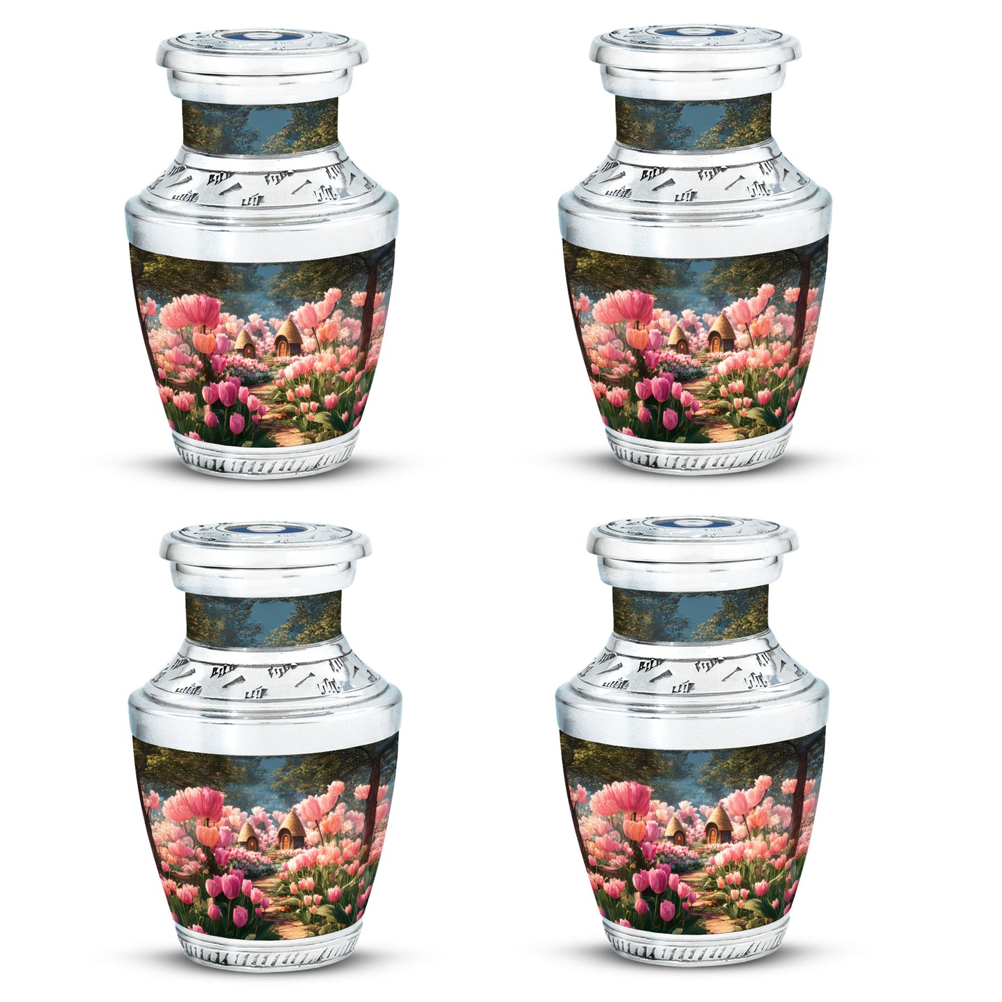 Onyx Black Garden Tulip Cremation Urn back view with polished surface - artistic garden tulip interpretation with creative detail - 10 inch aluminum urn for cremated remains