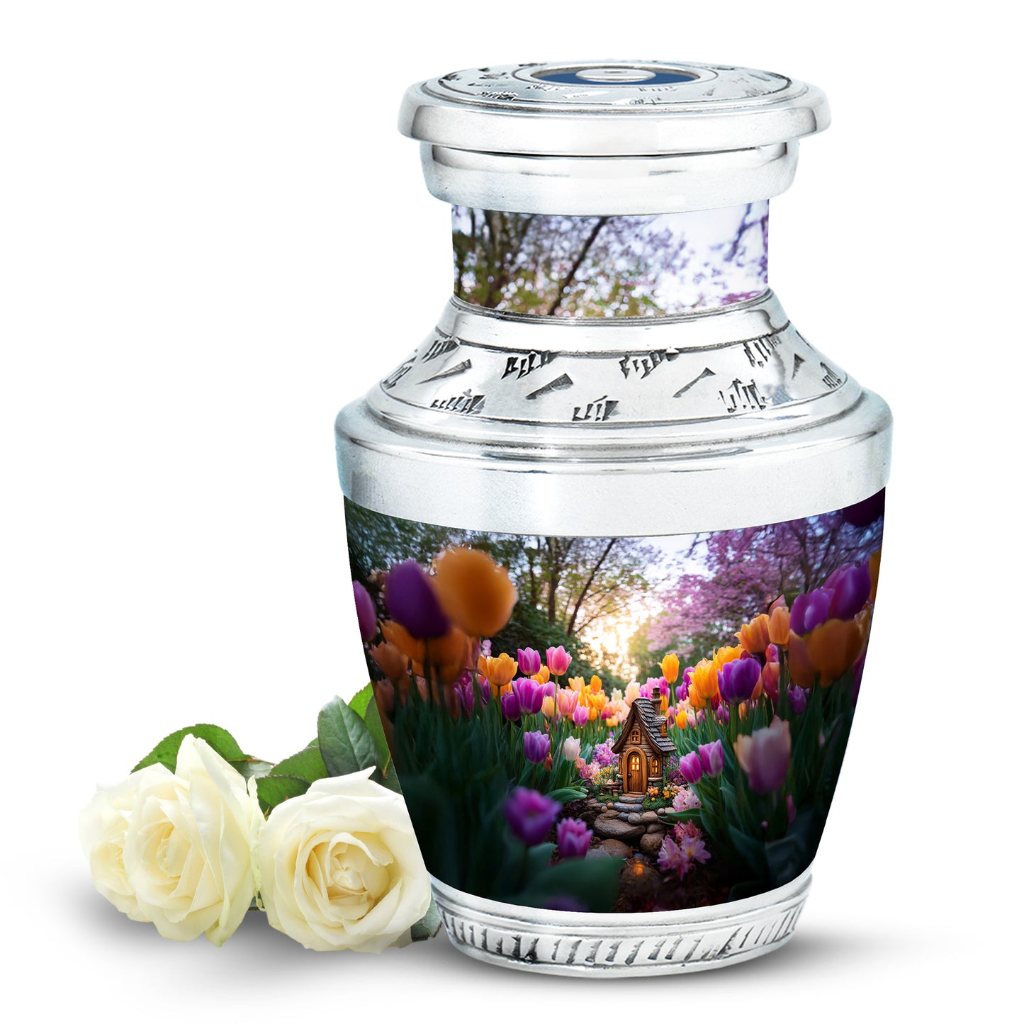 Radiant Garden Tulip Memorial Cremation Urns - Gray 10-inch, 200 cu in - Yatskia