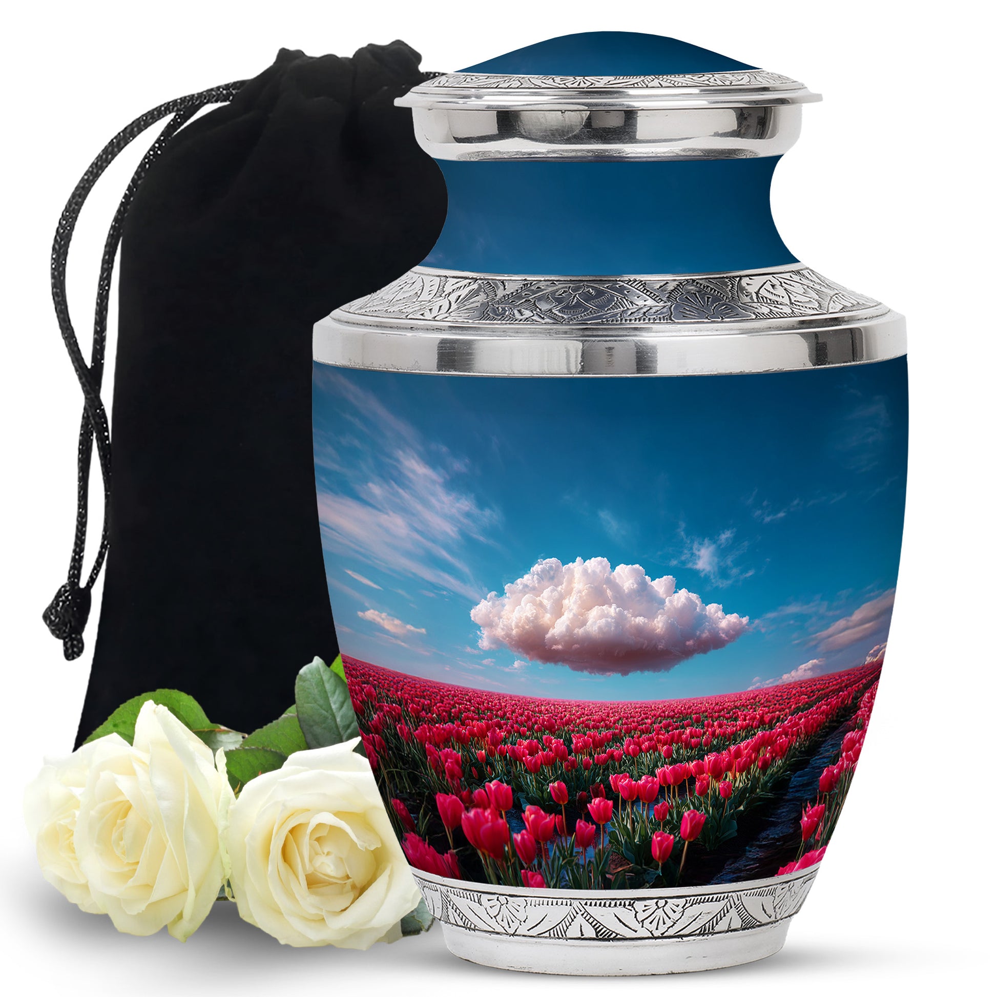 Powder Blue Garden Tulip Cremation Urn side profile showing urn shape - contemporary garden tulip design with modern artistic flair - full-size 10 inch 200 cubic inch adult cremation urn