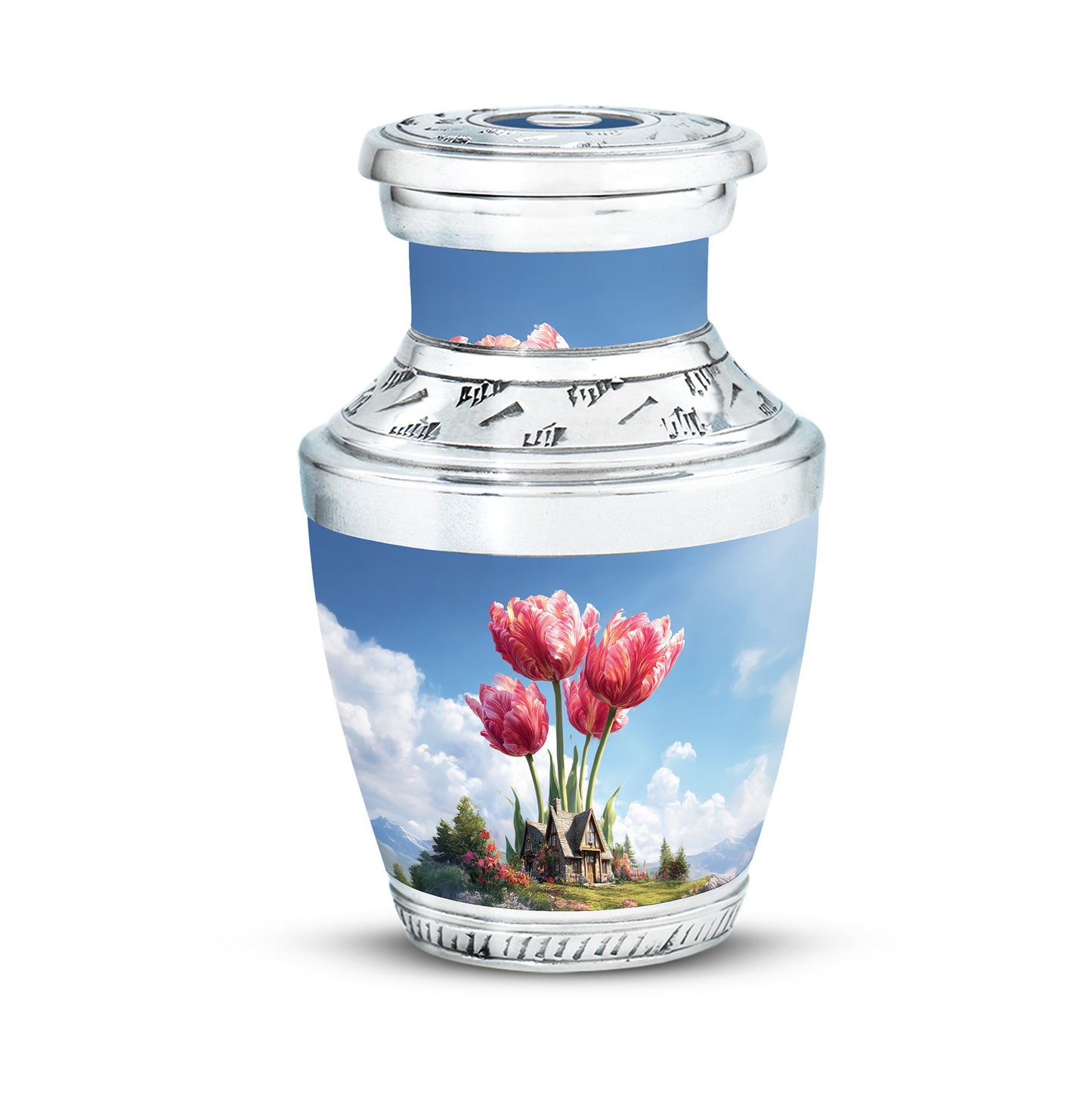 Personalized Eternal Garden Tulip Cremation Urns - Blue 10-inch, 200 cu in - Yatskia