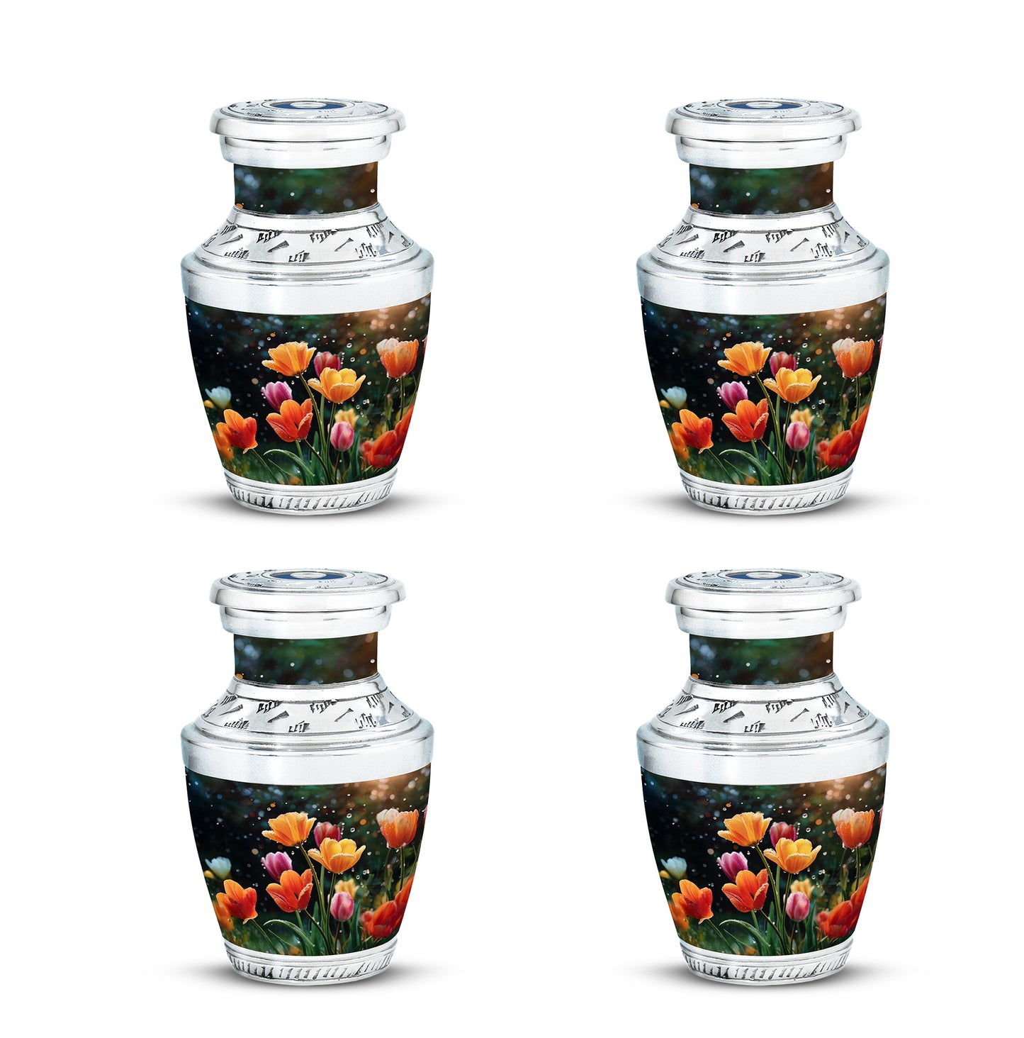 Glossy Black Garden Tulip Cremation Urn back view with polished surface - contemporary garden tulip design with modern artistic flair - 10 inch aluminum urn for cremated remains