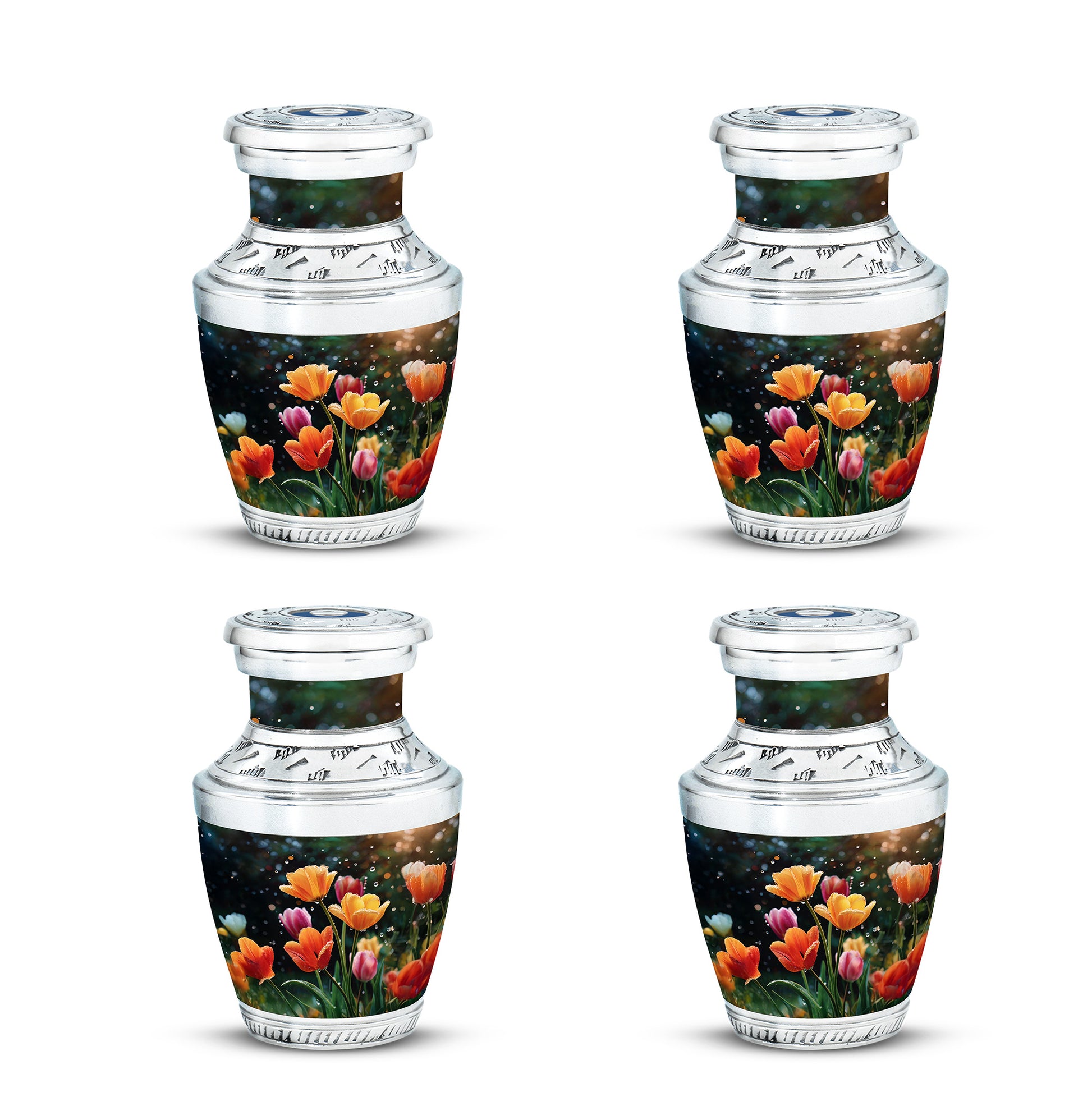 Glossy Black Garden Tulip Cremation Urn back view with polished surface - contemporary garden tulip design with modern artistic flair - 10 inch aluminum urn for cremated remains