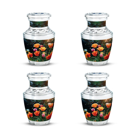 Glossy Black Garden Tulip Cremation Urn back view with polished surface - contemporary garden tulip design with modern artistic flair - 10 inch aluminum urn for cremated remains