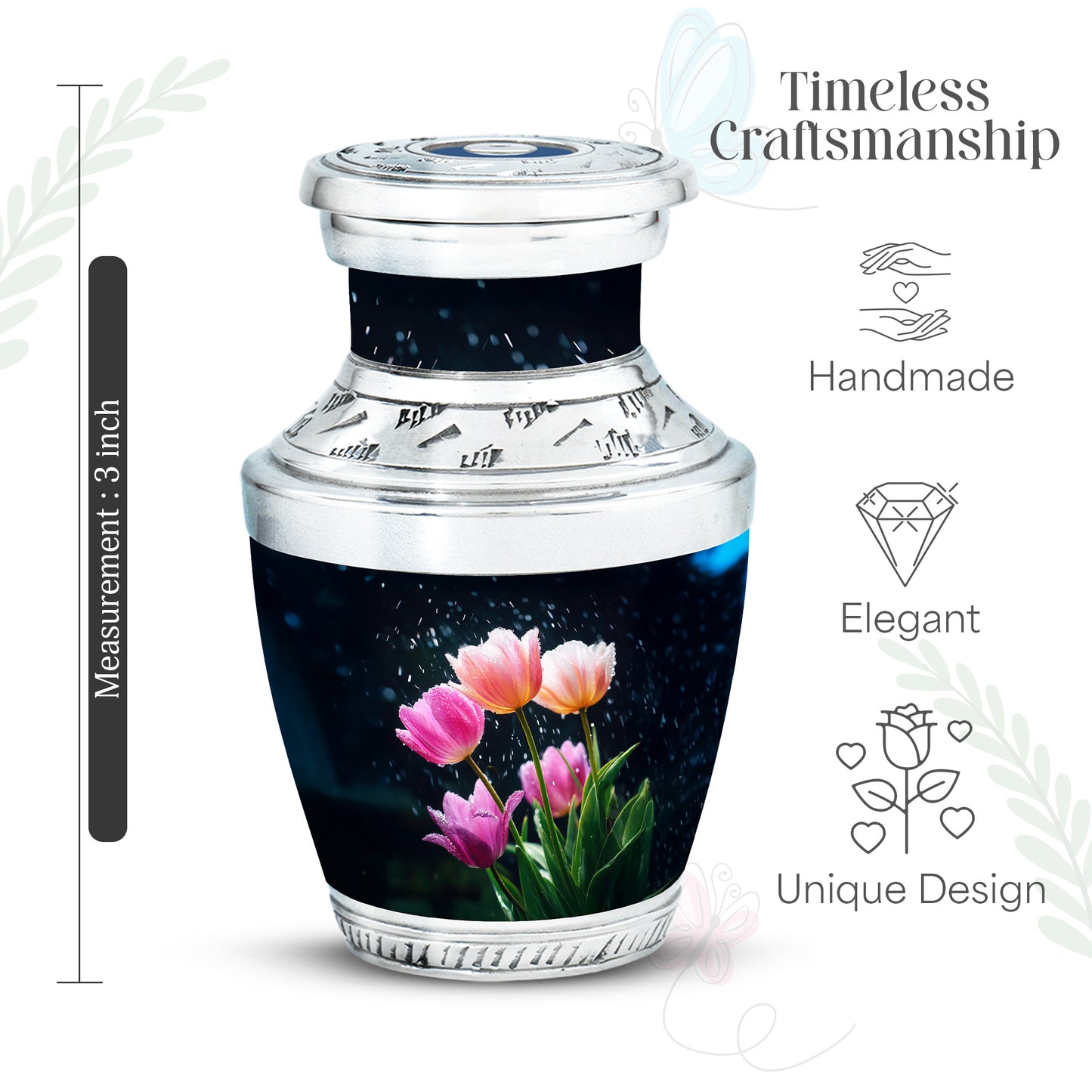 Celestial Blue Garden Tulip Cremation Urn top-down view of secure threaded lid - contemporary garden tulip design with modern artistic flair - mini keepsake memorial for portion of cremation ashes