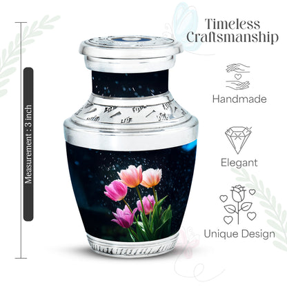 Celestial Blue Garden Tulip Cremation Urn top-down view of secure threaded lid - contemporary garden tulip design with modern artistic flair - mini keepsake memorial for portion of cremation ashes
