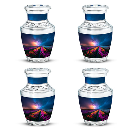 Sky Blue Garden Tulip Cremation Urn back view with polished surface - contemporary garden tulip design with modern artistic flair - 10 inch aluminum urn for cremated remains
