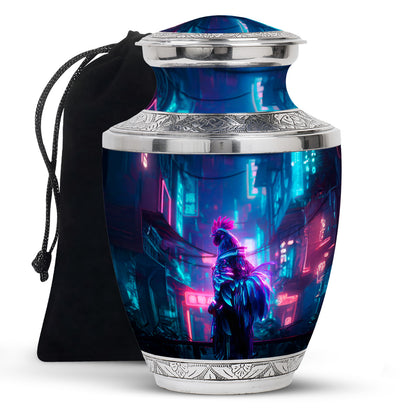 Dusty Blue Hen Cremation Urn side profile showing urn shape - contemporary hen design with modern artistic flair - full-size 10 inch 200 cubic inch adult cremation urn