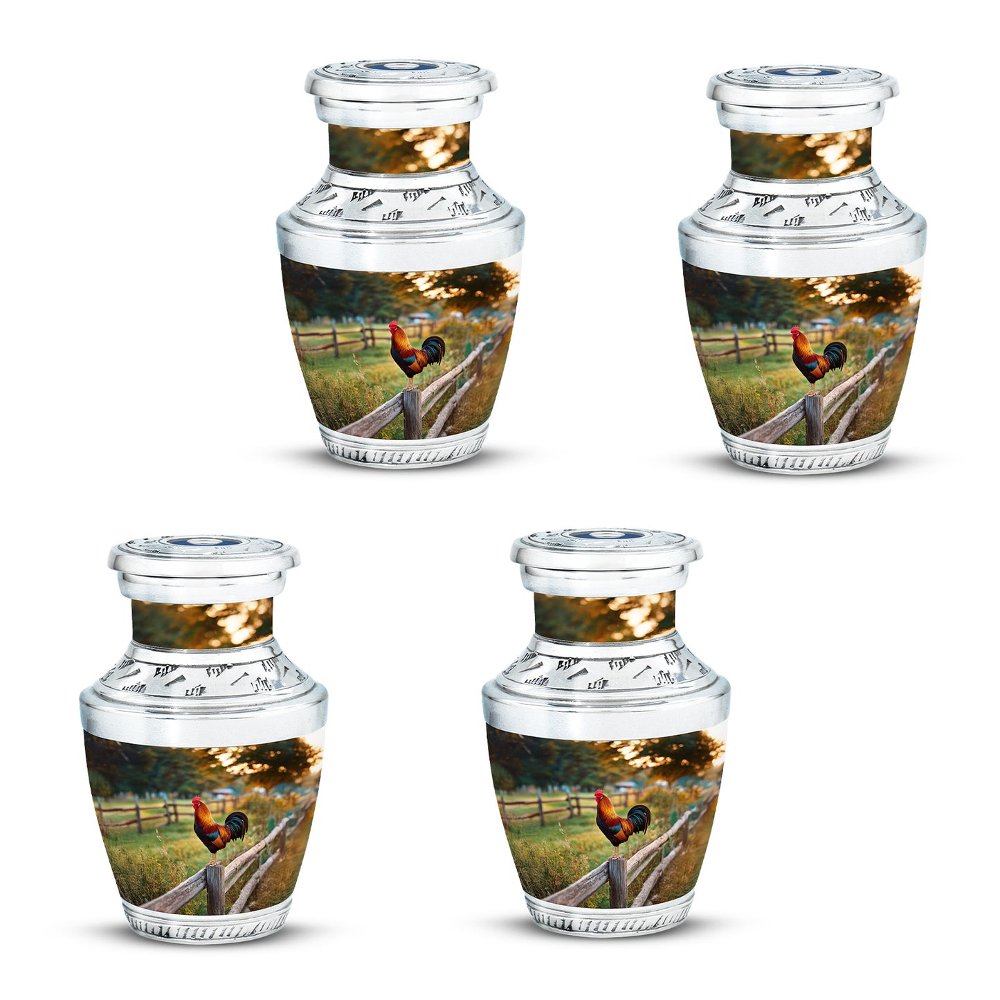 Amber Gold Hen Cremation Urn back view with polished surface - modern art-inspired hen motif on sleek aluminum - 10 inch aluminum urn for cremated remains