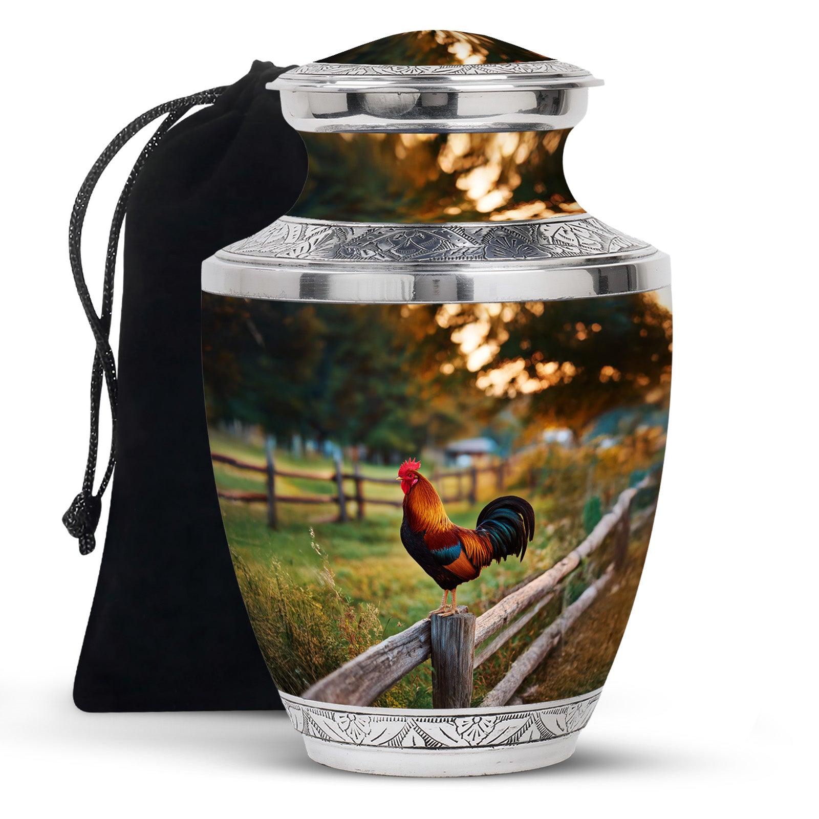 Royal Gold Hen Cremation Urn side profile showing urn shape - artistic hen interpretation with creative detail - full-size 10 inch 200 cubic inch adult cremation urn
