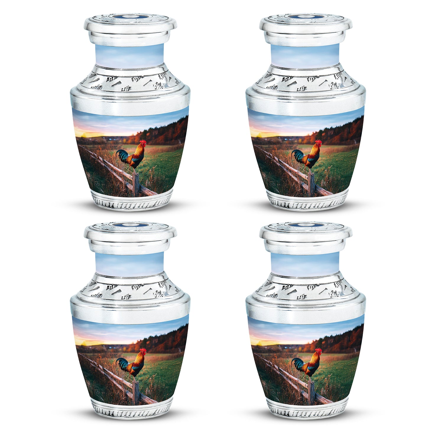 Icy Blue Hen Cremation Urn back view with polished surface - modern art-inspired hen motif on sleek aluminum - 10 inch aluminum urn for cremated remains