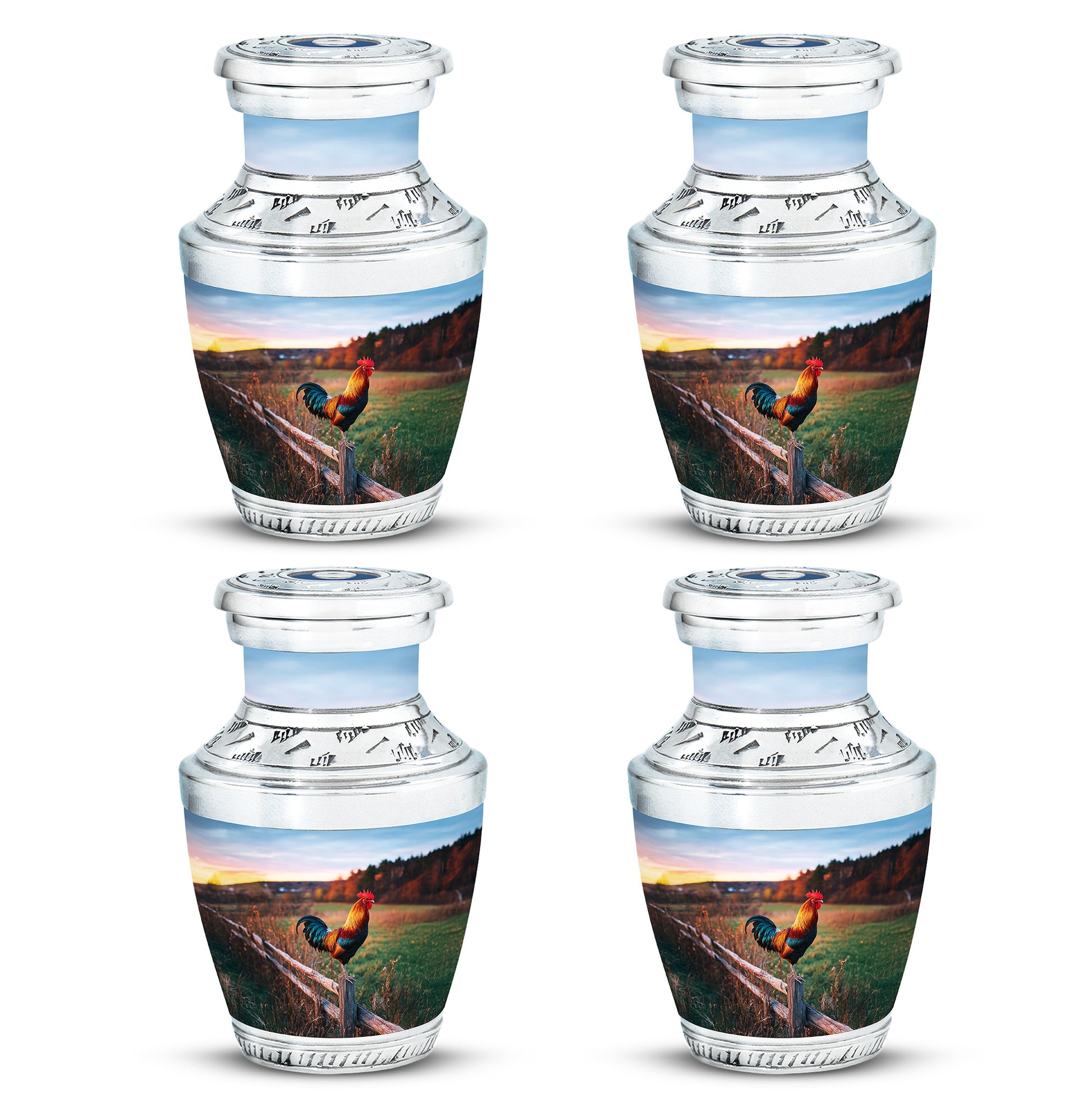 Icy Blue Hen Cremation Urn back view with polished surface - modern art-inspired hen motif on sleek aluminum - 10 inch aluminum urn for cremated remains