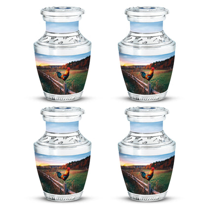Icy Blue Hen Cremation Urn back view with polished surface - modern art-inspired hen motif on sleek aluminum - 10 inch aluminum urn for cremated remains