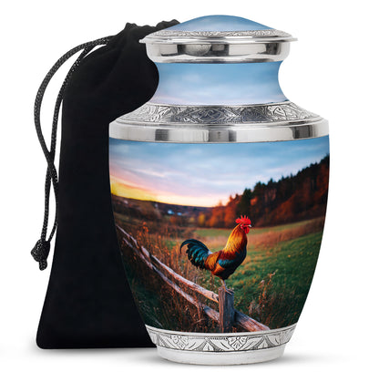 Bright Blue Hen Cremation Urn side profile showing urn shape - artistic hen interpretation with creative detail - full-size 10 inch 200 cubic inch adult cremation urn