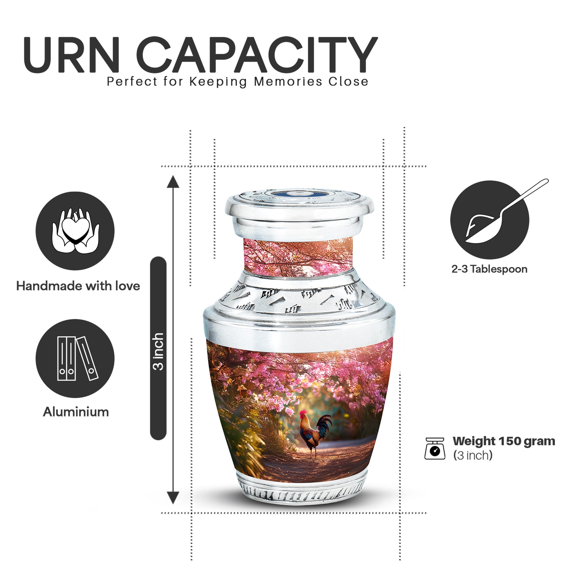 Burgundy Red Hen Cremation Urn top-down view of secure threaded lid - contemporary hen design with modern artistic flair - mini keepsake memorial for portion of cremation ashes