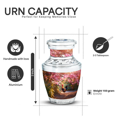 Burgundy Red Hen Cremation Urn top-down view of secure threaded lid - contemporary hen design with modern artistic flair - mini keepsake memorial for portion of cremation ashes