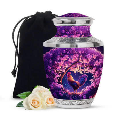 Peony Pink Hen Cremation Urn side profile showing urn shape - contemporary hen design with modern artistic flair - full-size 10 inch 200 cubic inch adult cremation urn