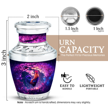 Orchid Purple Hen Cremation Urn top-down view of secure threaded lid - modern art-inspired hen motif on sleek aluminum - mini keepsake memorial for portion of cremation ashes