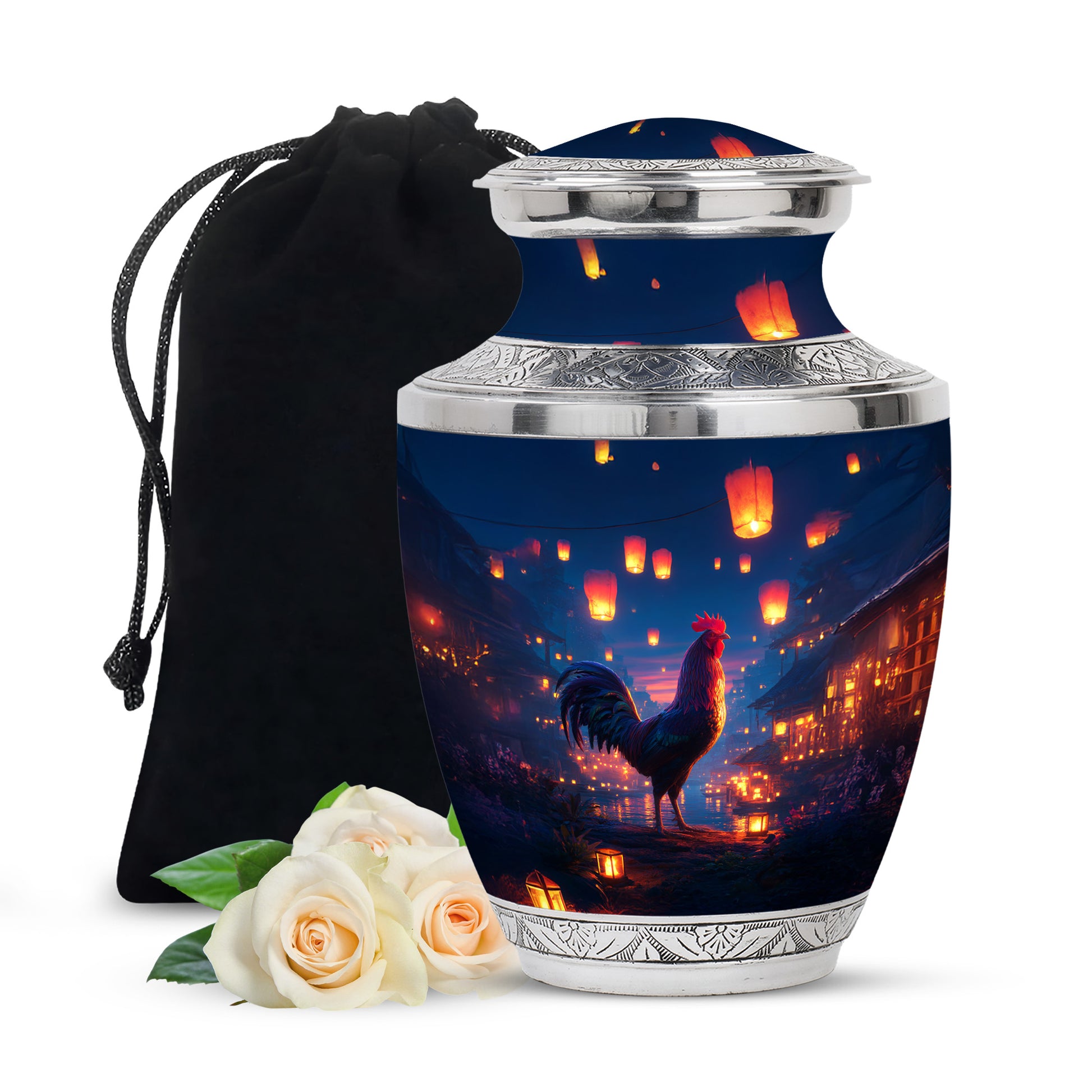 Powder Blue Hen Cremation Urn side profile showing urn shape - contemporary hen design with modern artistic flair - full-size 10 inch 200 cubic inch adult cremation urn