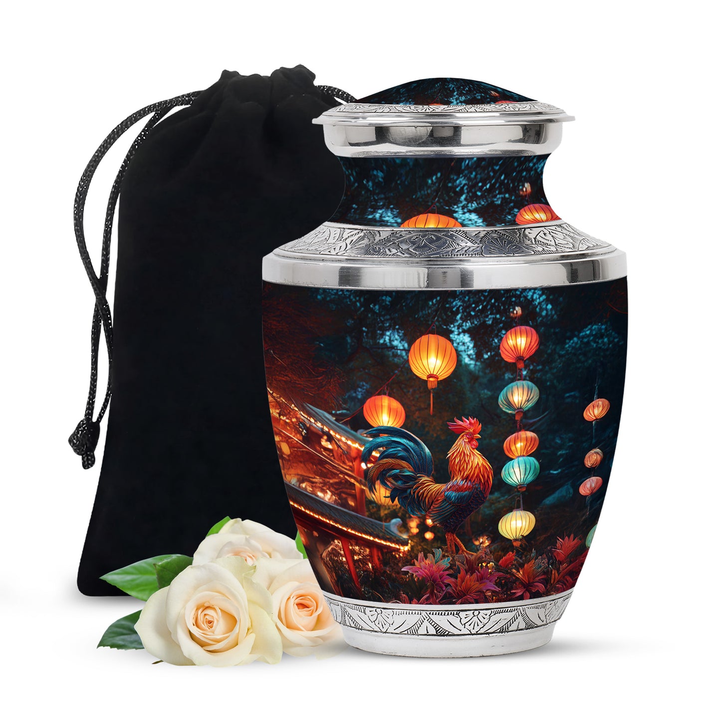 Misty Blue Hen Cremation Urn side profile showing urn shape - contemporary hen design with modern artistic flair - full-size 10 inch 200 cubic inch adult cremation urn