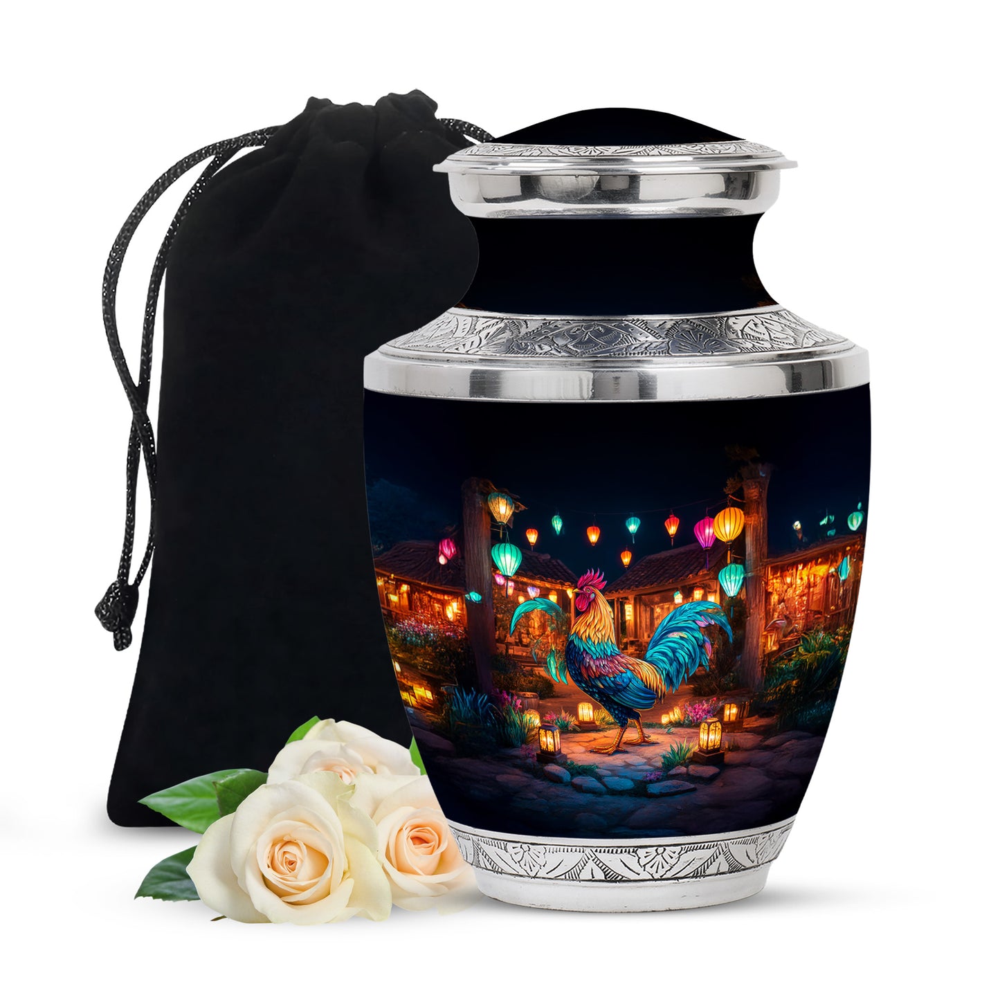 Dark Black Hen Cremation Urn side profile showing urn shape - artistic hen interpretation with creative detail - full-size 10 inch 200 cubic inch adult cremation urn