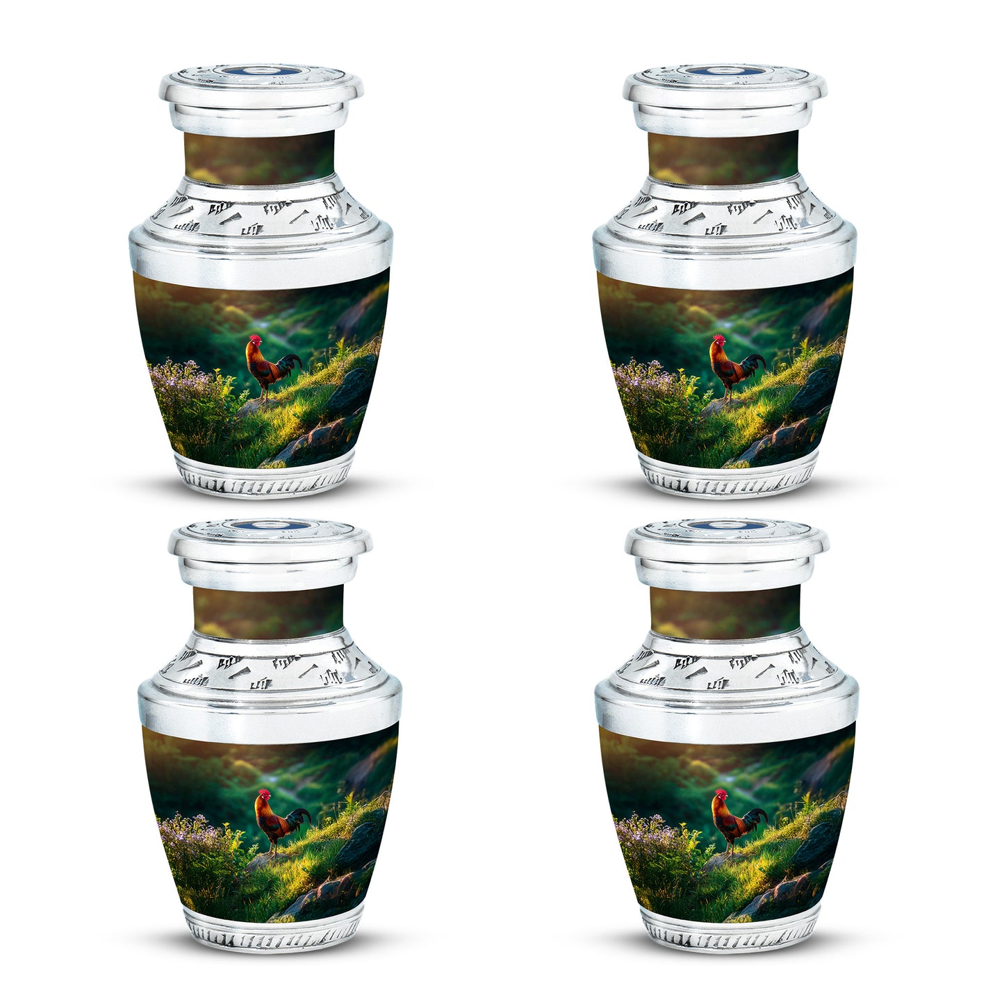 Harvest Gold Hen Cremation Urn back view with polished surface - artistic hen interpretation with creative detail - 10 inch aluminum urn for cremated remains