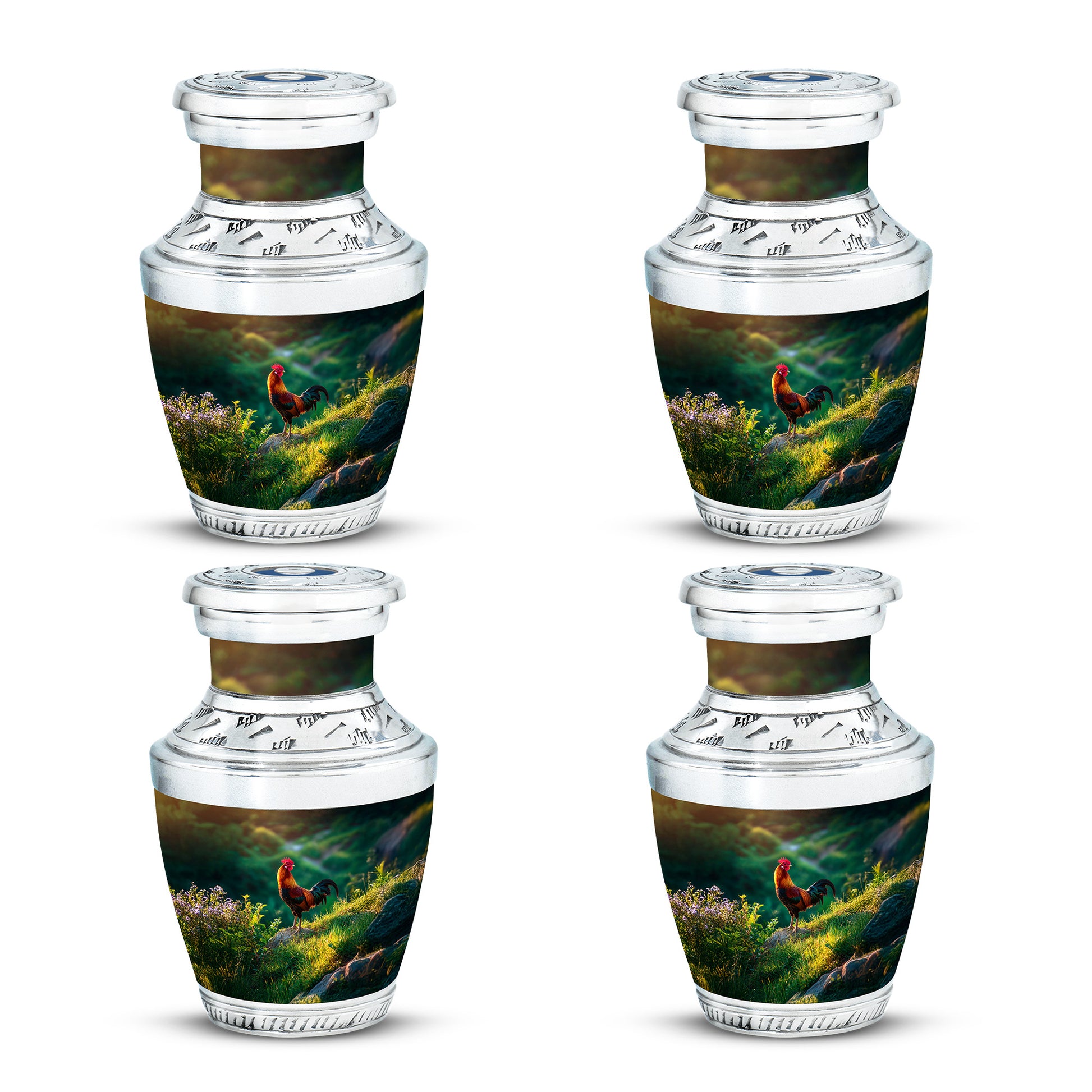 Harvest Gold Hen Cremation Urn back view with polished surface - artistic hen interpretation with creative detail - 10 inch aluminum urn for cremated remains
