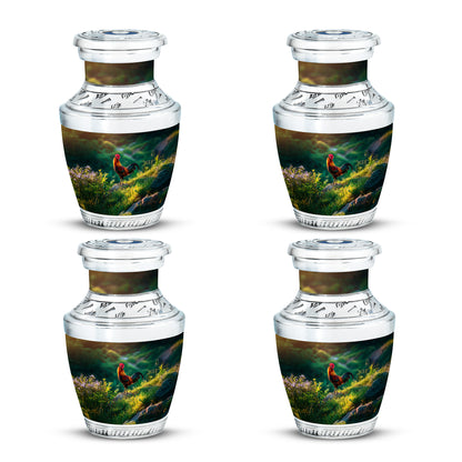 Harvest Gold Hen Cremation Urn back view with polished surface - artistic hen interpretation with creative detail - 10 inch aluminum urn for cremated remains