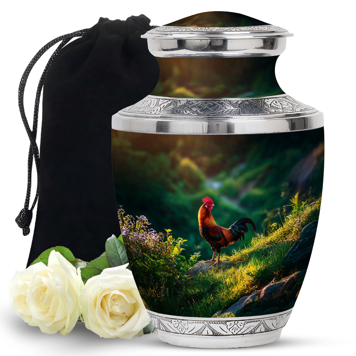 Antique Gold Hen Cremation Urn side profile showing urn shape - contemporary hen design with modern artistic flair - full-size 10 inch 200 cubic inch adult cremation urn