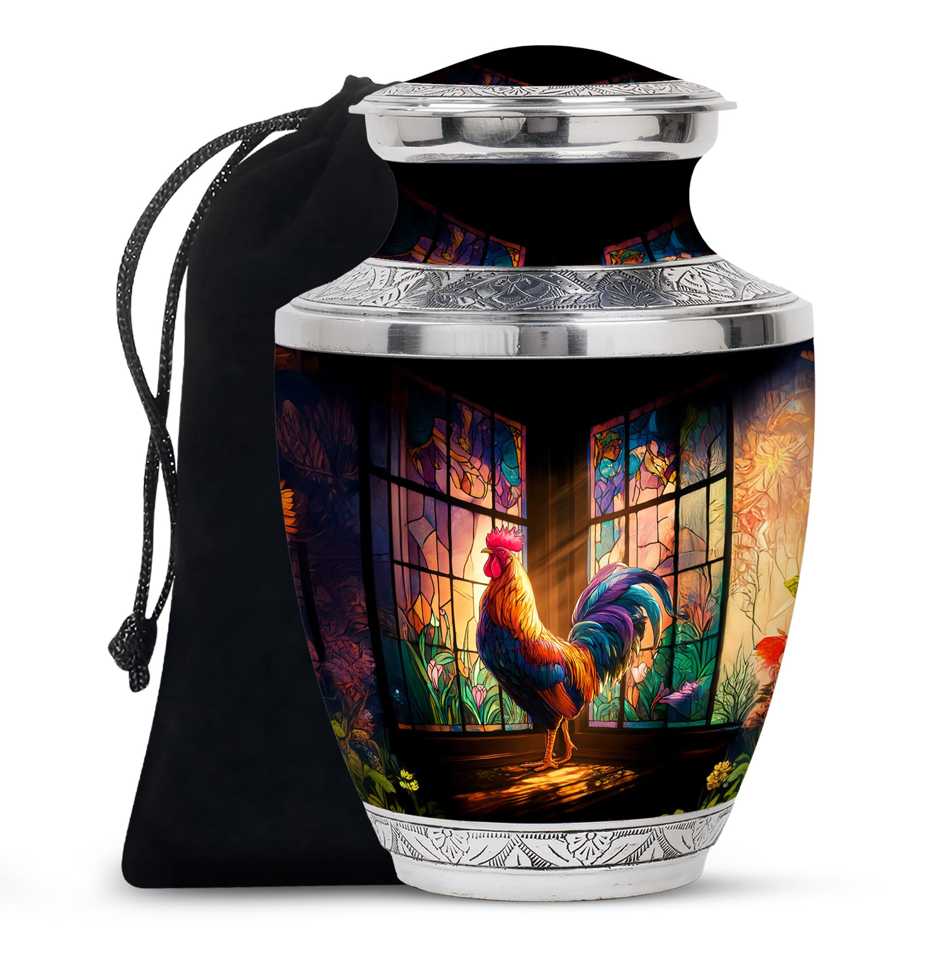 Glossy Black Hen Cremation Urn side profile showing urn shape - contemporary hen design with modern artistic flair - full-size 10 inch 200 cubic inch adult cremation urn