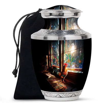 Midnight Black Hen Cremation Urn side profile showing urn shape - artistic hen interpretation with creative detail - full-size 10 inch 200 cubic inch adult cremation urn