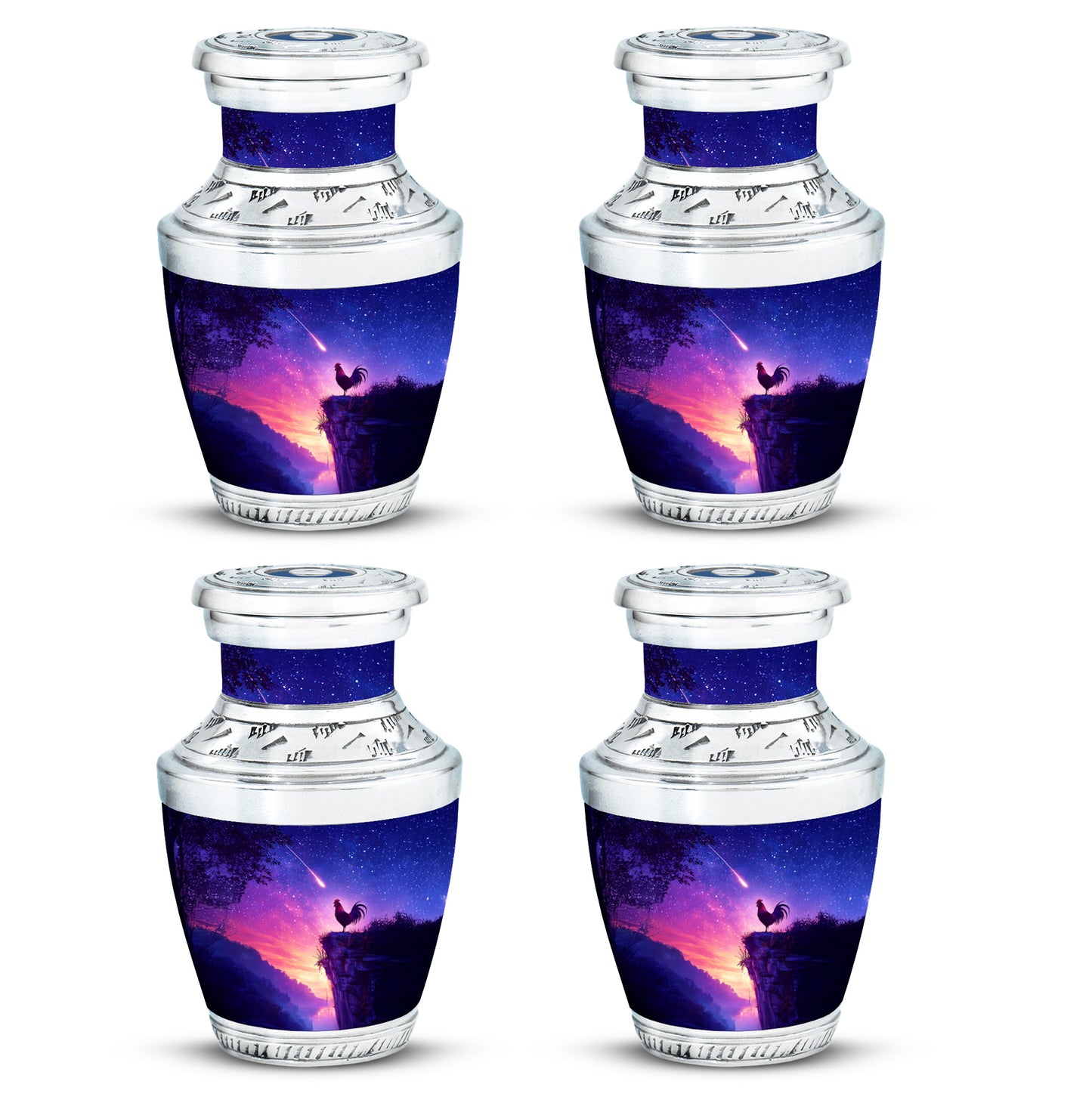 Steel Blue Hen Cremation Urn back view with polished surface - artistic hen interpretation with creative detail - 10 inch aluminum urn for cremated remains